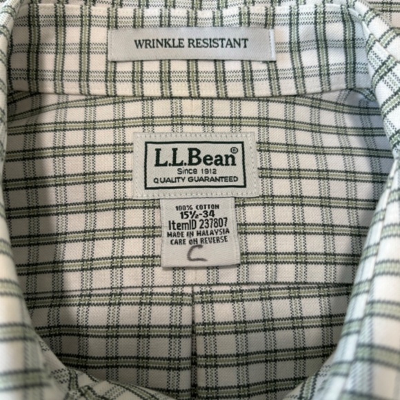 L.L. Bean white and green wrinkle resistant button down shirt size 15.25 - 34 - Picture 3 of 15